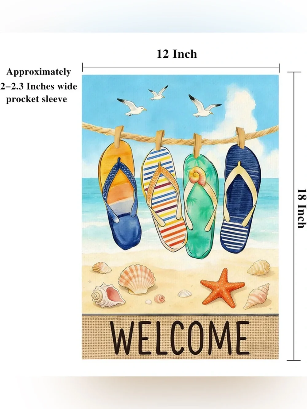 NWT Double Sided Beach Flip Flop “WELCOME” Garden Flag 12” X 18”